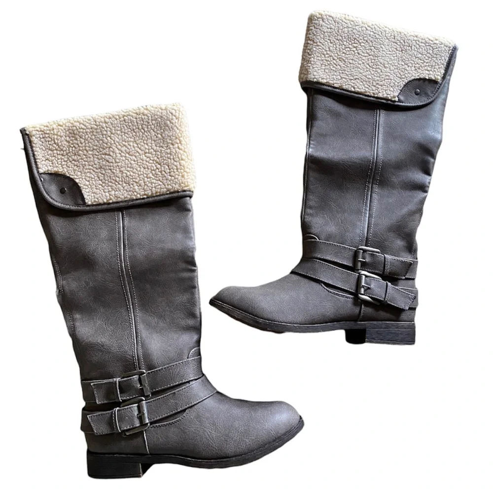 Grey Riding Boots Knee High Over Knee Cornelia Neutral Gray Taupe Womens Size 9